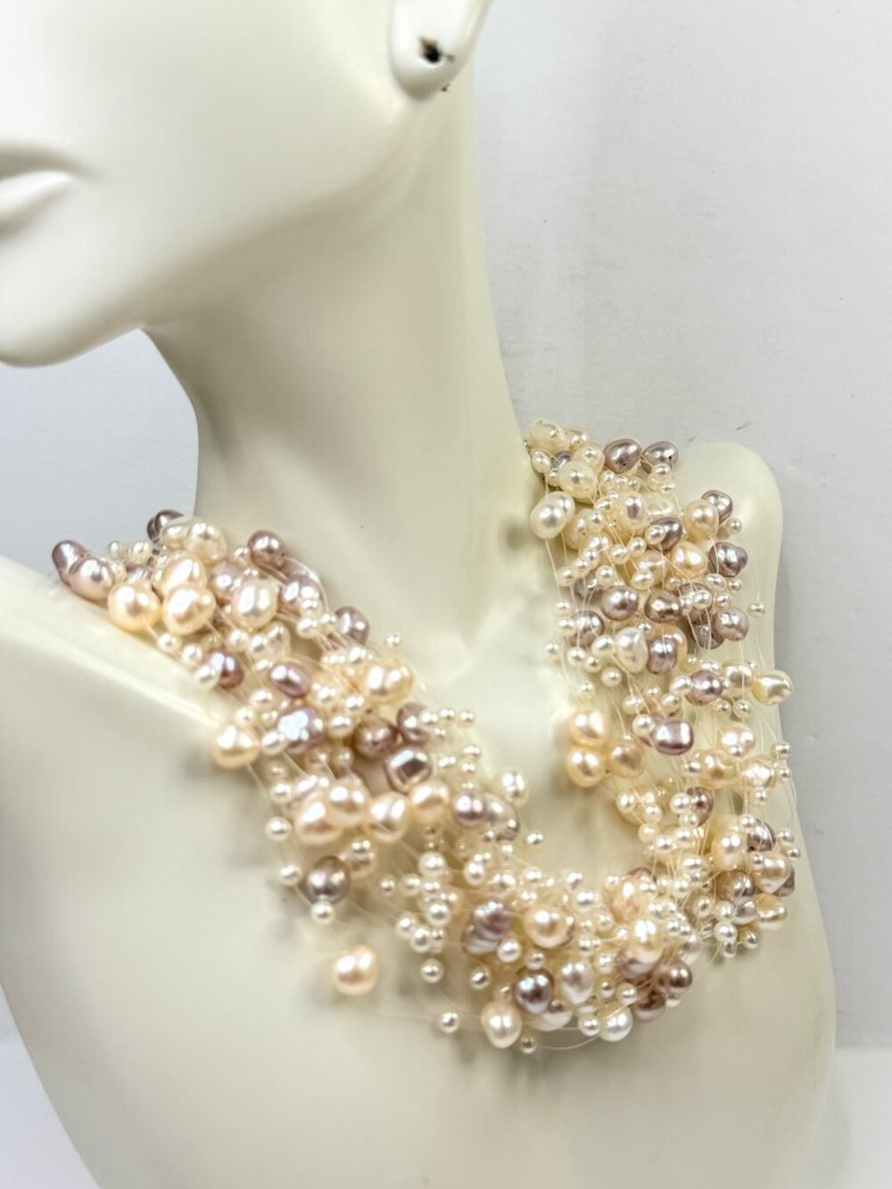 Vintage Iridesse Tiffany multicolor freshwater pearl cluster necklace 18” JR1879